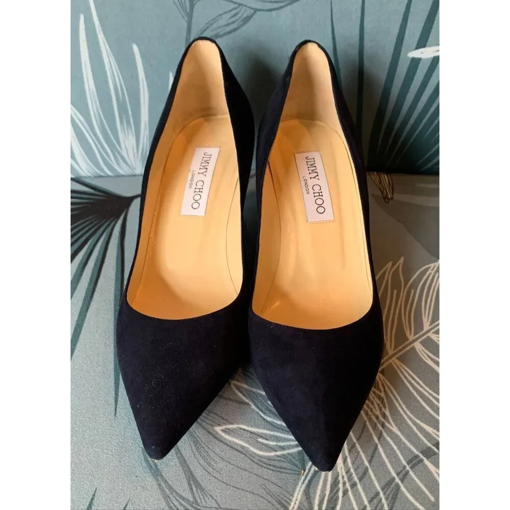 Jimmy Choo AZA Navy Blue SUEDE LEATHER Pumps Heels Shoes sz 37.5